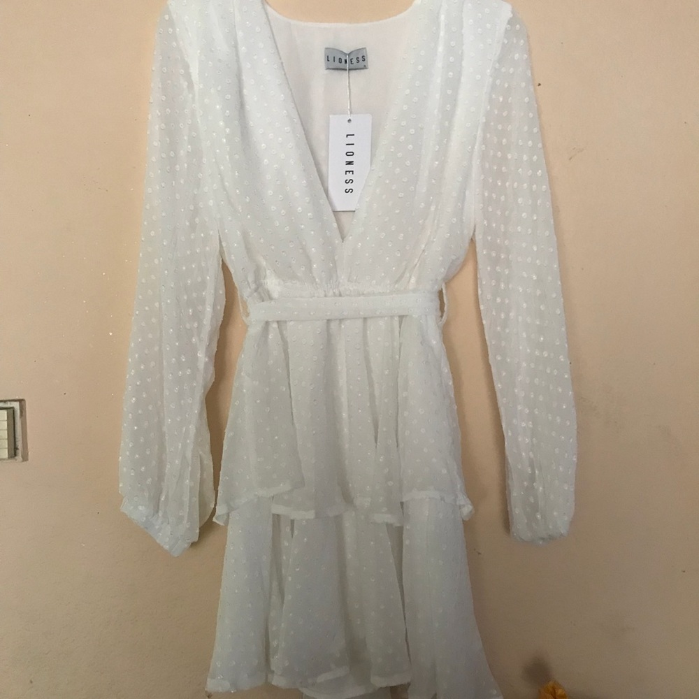 White Mini plunge dress